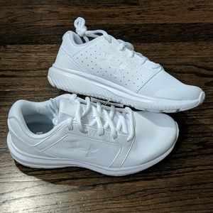 All white girls leather Under Armor tennis shoes